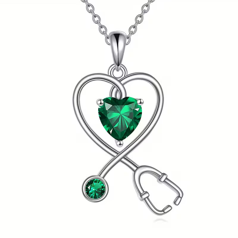 Collana Cristal Stetoscopio in Argento con Pietra Portafortuna