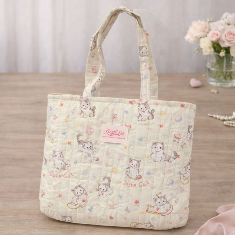 Borsa Tote Trapuntata con Gattini e Portamonete, per il Lavoro, Tirocinio, l'Università