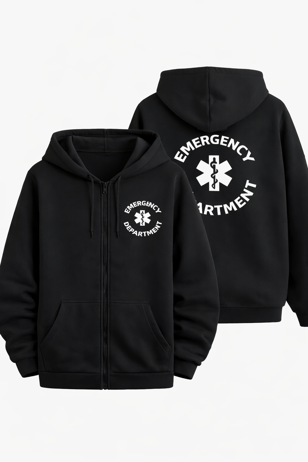 Felpa Emergency Department Uomo con Zip e Cappuccio per Medico, Infermiere, Operatore Sanitario