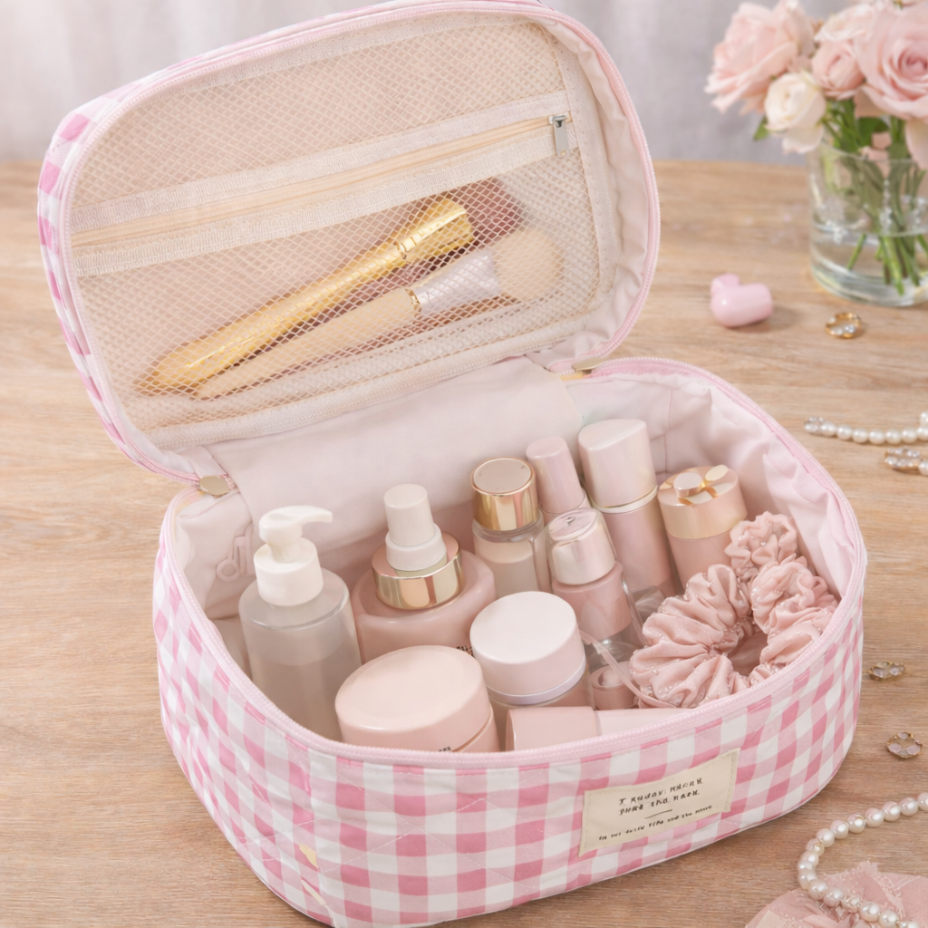 Pochette a Quadretti Rosa Trapuntata per il Lavoro o il Tirocinio