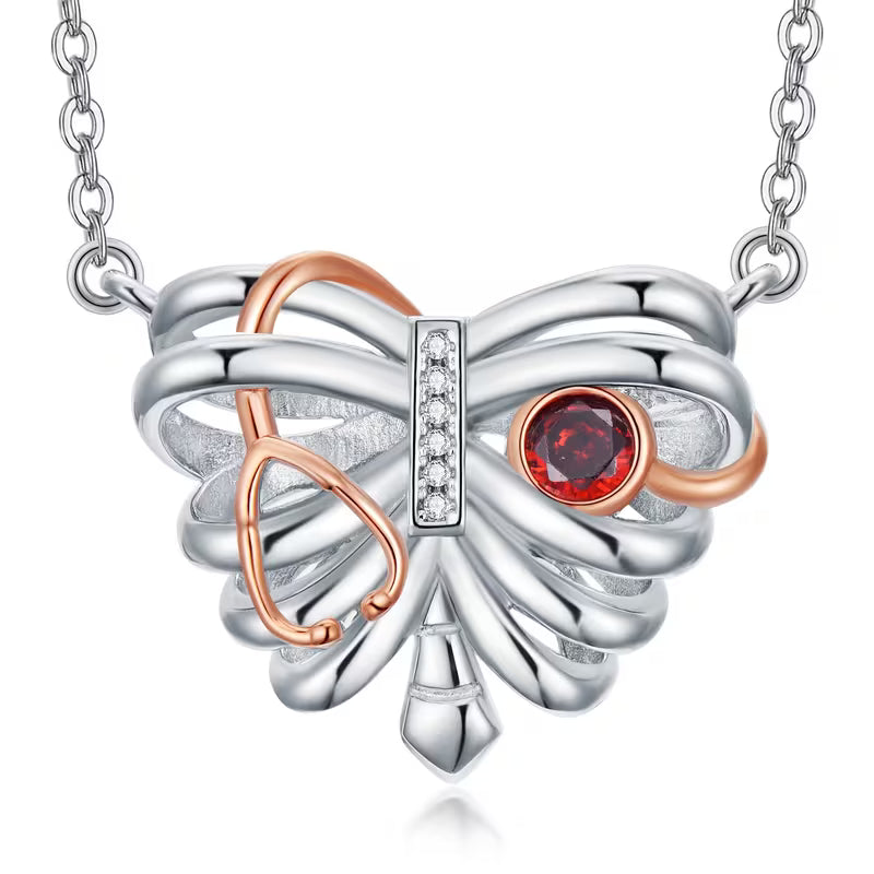 Collana Cuore della Sanità in Argento con Pietra Portafortuna