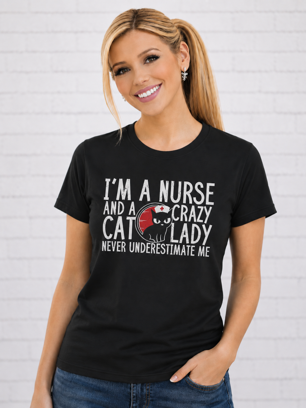 T-shirt Nurses Loves Cats Donna per Infermiera, Tecnico Veterinario
