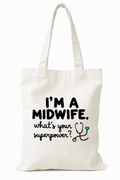 Borsa Tote Midwife Power in Tela per Ostetriche