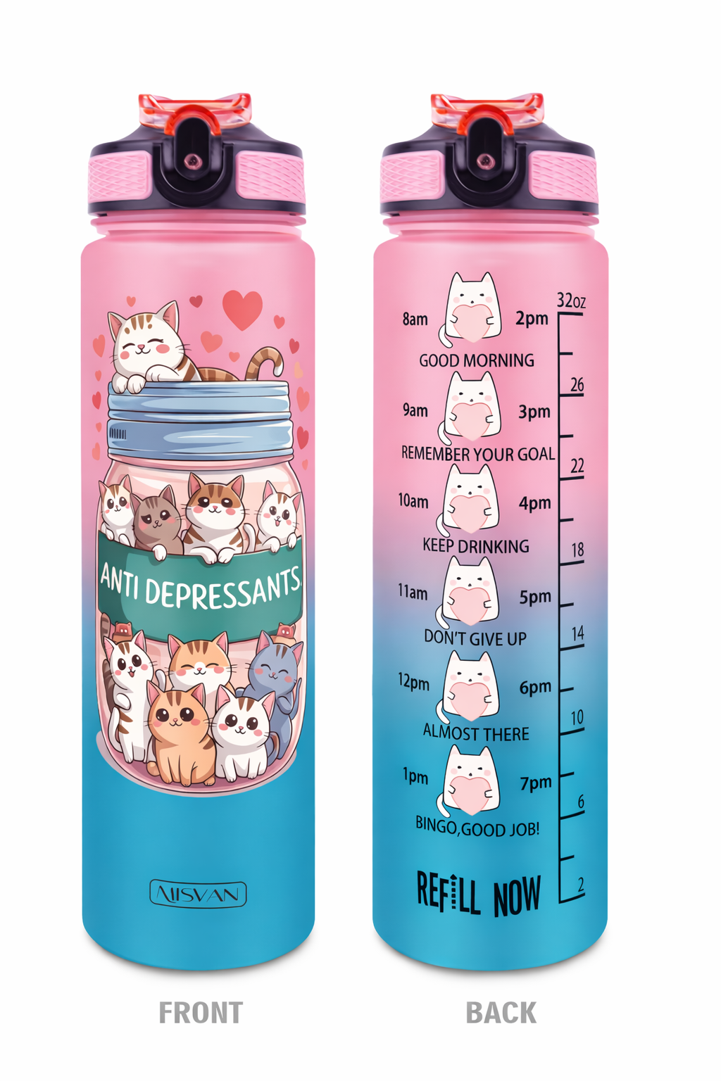 Borraccia Kitty Boost in Plastica 1L con Cannuccia