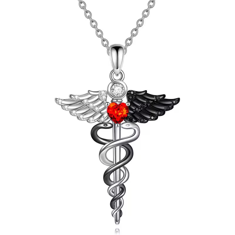 Collana Caduceo in Argento con Zirconi