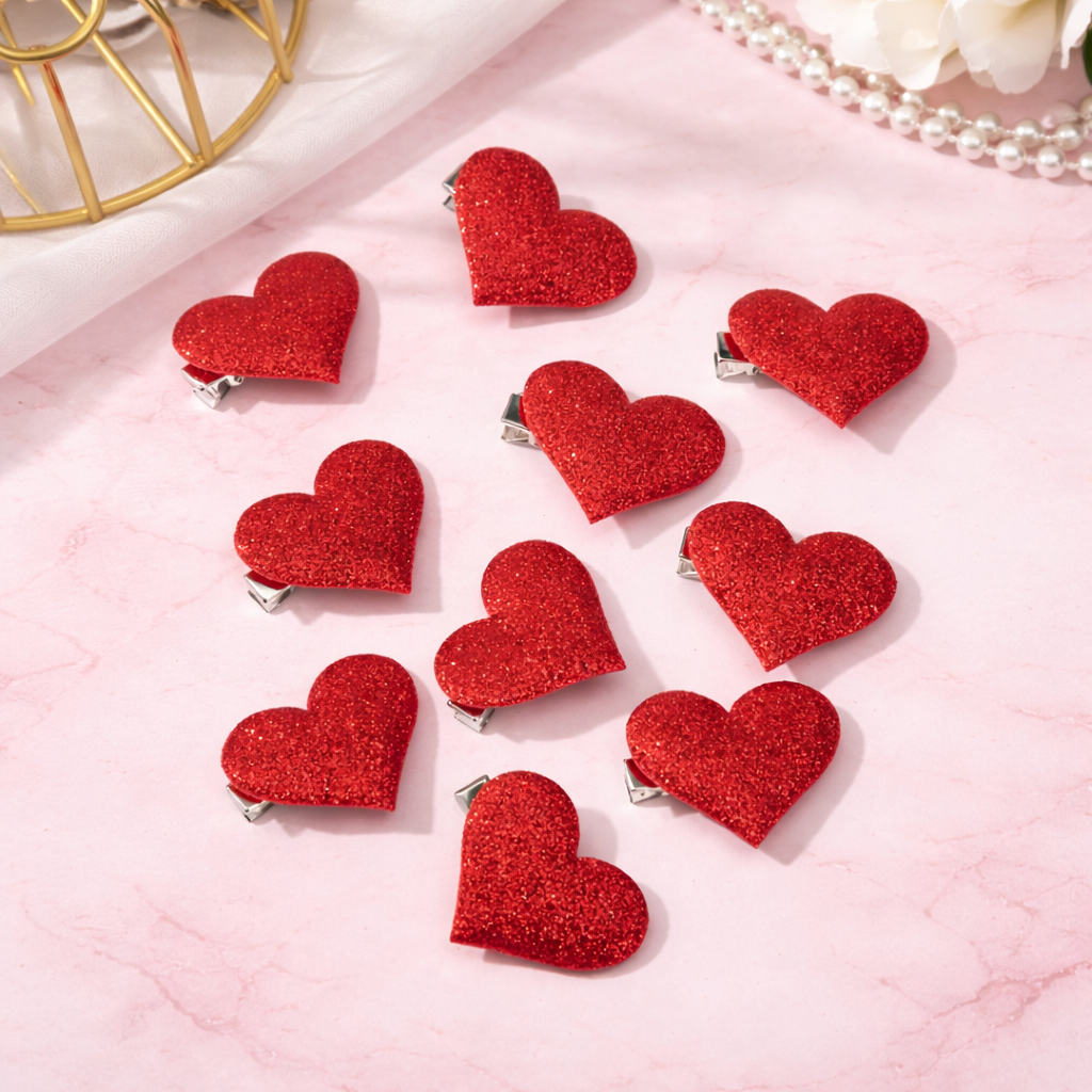 Fermagli per Capelli Cuoricini con Paillettes 10 pz