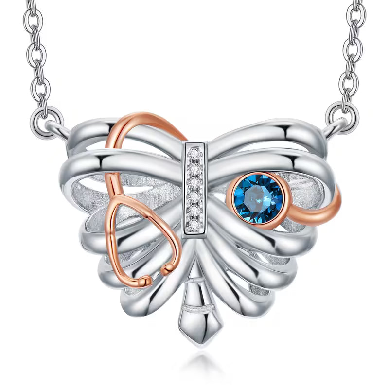 Collana Cuore della Sanità in Argento con Pietra Portafortuna