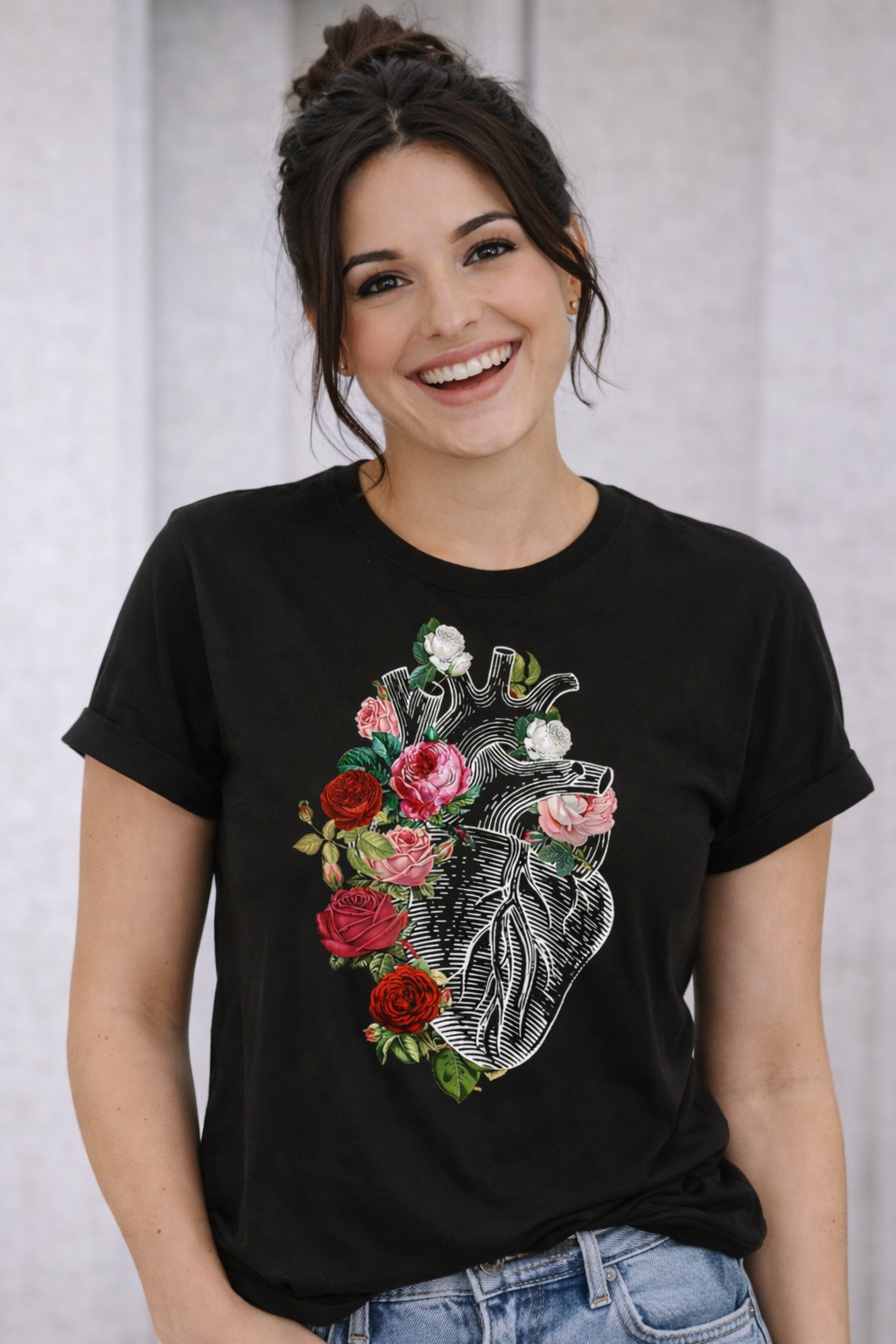 T-shirt Cuore Anatomico Fiori Donna per Infermiera, Medico, Operatrice Sanitaria