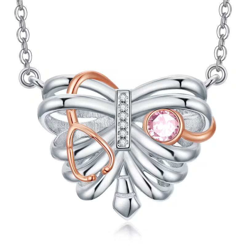 Collana Cuore della Sanità in Argento con Pietra Portafortuna