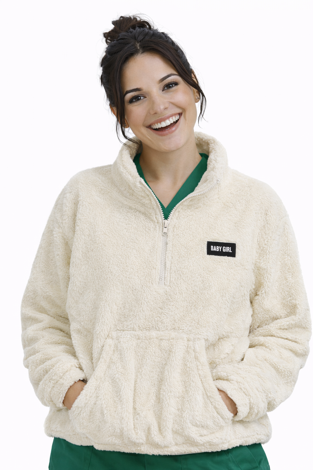 Pile Cropped Baby Girl Donna con Mezza Zip per Infermieri, OSS, Operatori Sanitari