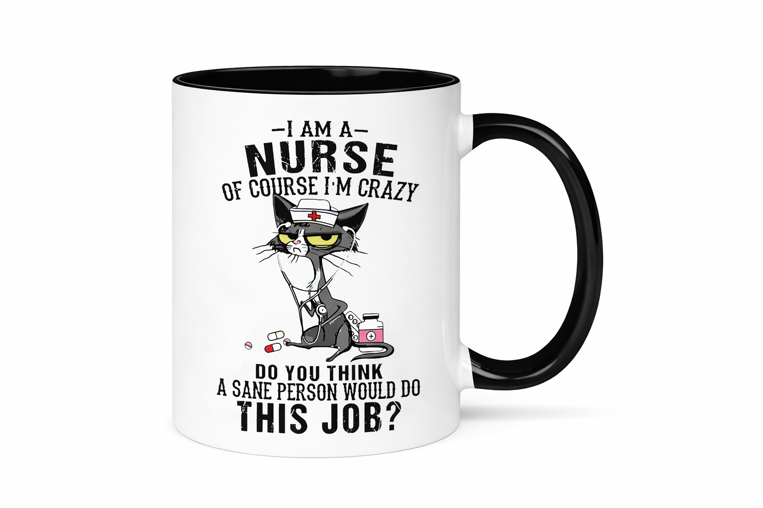 Tazza Crazy Nurse Cat in Ceramica