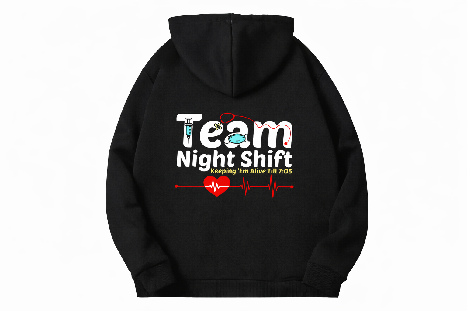 Felpa Night Shift Team Donna con Cappuccio per Infermieri, OSS, Medici, Operatori Sanitari