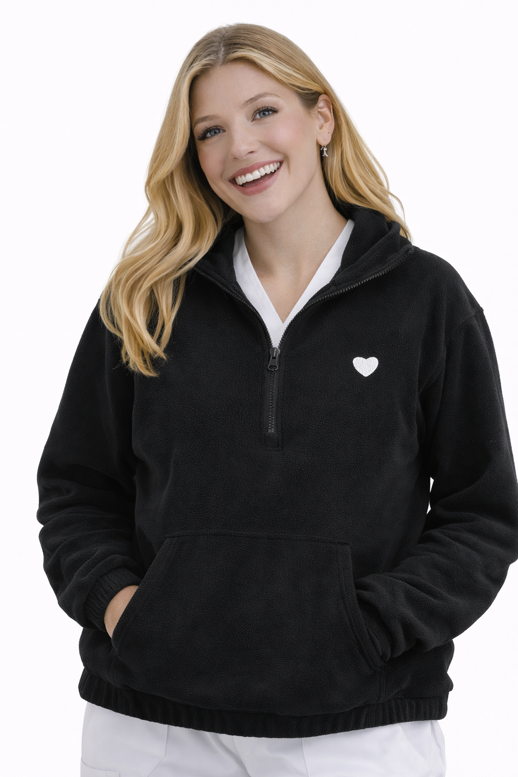 Pile Cuoricino Ricamato Donna con Mezza Zip per Infermieri, OSS, Operatori Sanitari