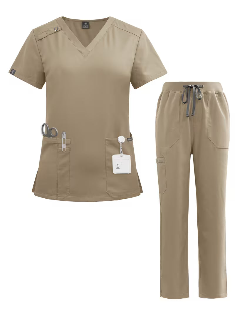 Scrub da Donna - Top con Scollo a V e Tasche + Pantalone