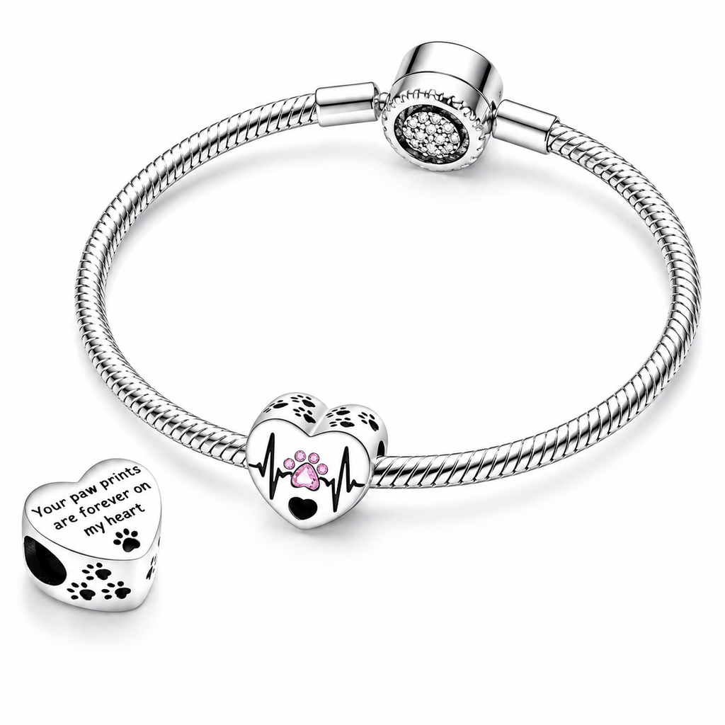 Charm Paw Beat Placcato Argento per Veterinaria, Infermiera, Operatrice Sanitaria