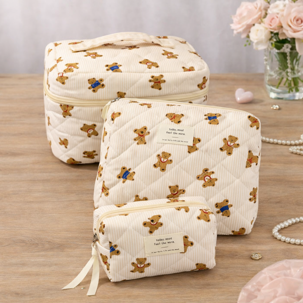 Set di 3 Pochette Trapuntate con Orsetti per il Lavoro o il Tirocinio