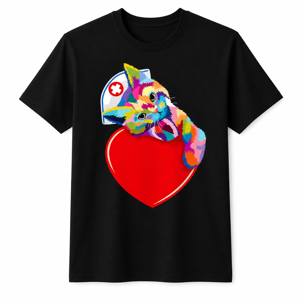 T-shirt Nurse Kitty Pop Donna per Infermiera, Tecnico Veterinario