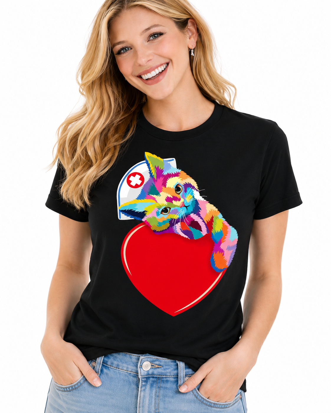 T-shirt Nurse Kitty Pop Donna per Infermiera, Tecnico Veterinario
