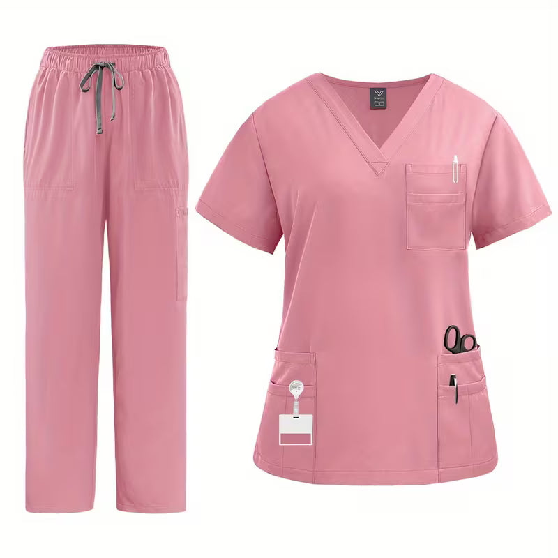 Scrub da Donna - Top con Scollo a V e Tasche + Pantalone