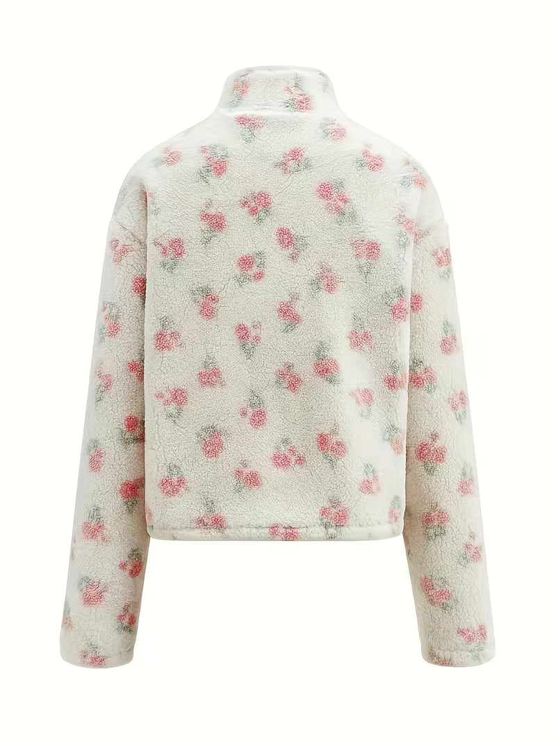 Giacca Teddy Invernale Fiori Rosa Donna