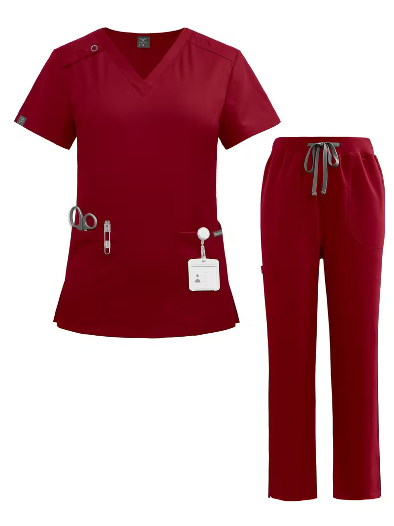 Scrub da Donna - Top con Scollo a V e Tasche + Pantalone