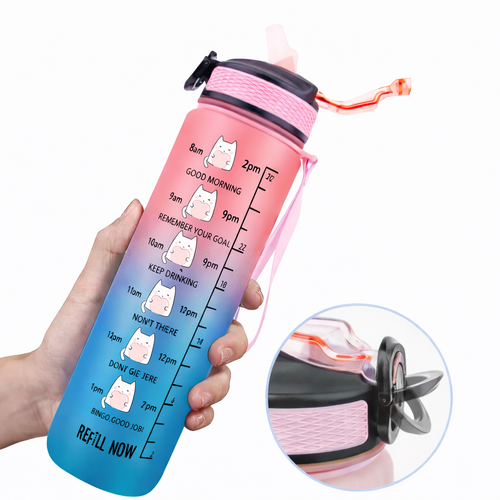 Borraccia Kitty Boost in Plastica 1L con Cannuccia