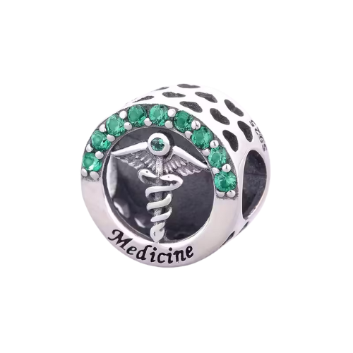 Charm Medical Doctor in Argento 925 con Zirconi Verdi