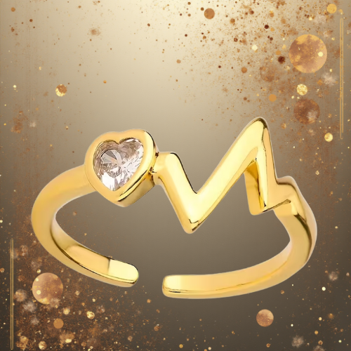 Anello Battito del Cuore in Rame color Oro con Zircone Bianco