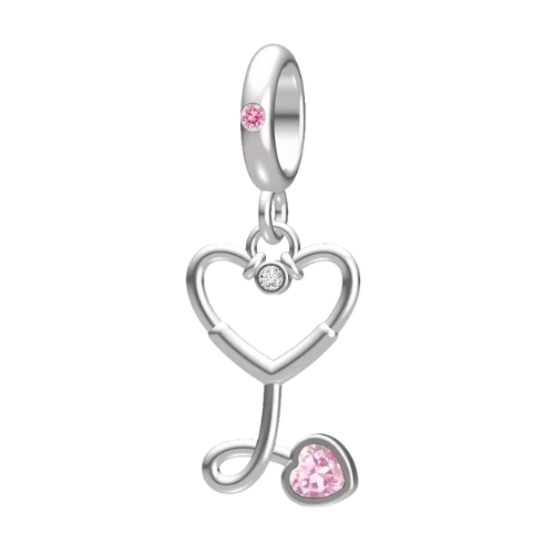 Charm Stetoscopio in Argento con Zircone Rosa
