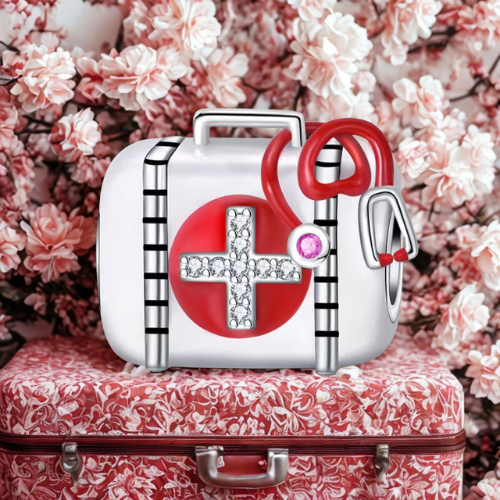 Charm Borsa Medica con Stetoscopio in Argento e Zirconi