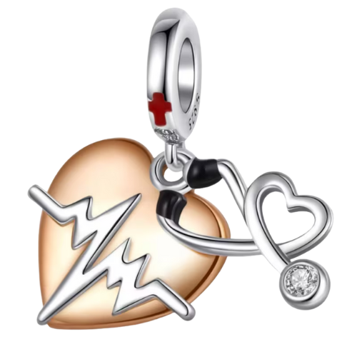 Charm Cuore e Stetoscopio in Argento