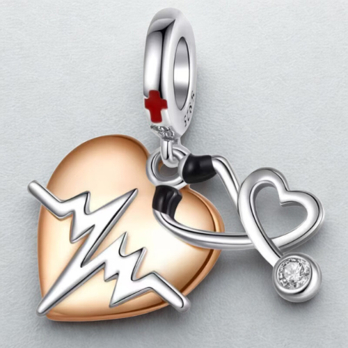Charm Cuore e Stetoscopio in Argento