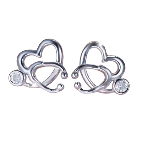 Orecchini Cuore e Stetoscopio in Argento e Zirconi