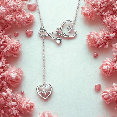 Collana Stetoscopio e Cuore in Argento