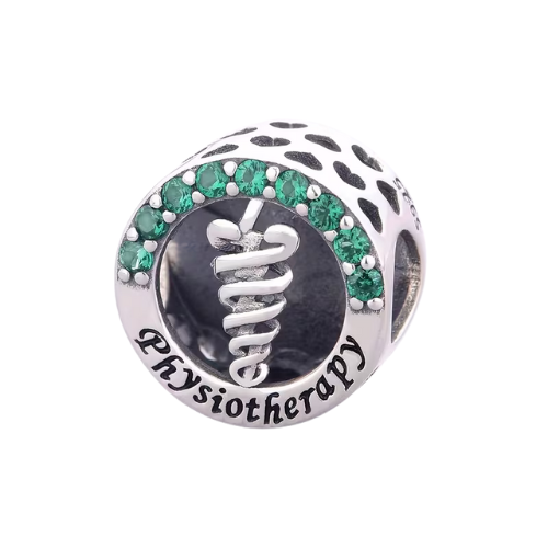 Charm Physiotherapy Doctor in Argento con Zirconi Verdi