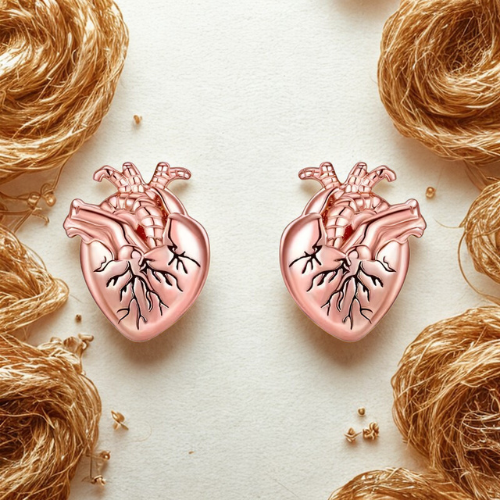 Orecchini Cuore Anatomico in Argento Placcato Oro Rosa