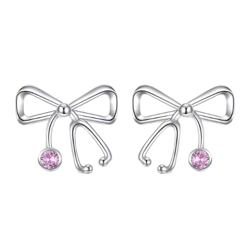 Orecchini Cristal con Fiocco Stetoscopio in Argento e Zircone Rosa