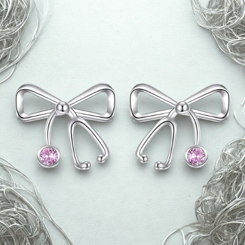 Orecchini Cristal con Fiocco Stetoscopio in Argento e Zircone Rosa