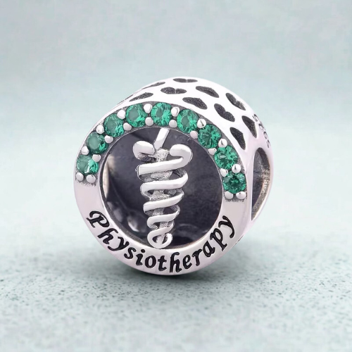 Charm Physiotherapy Doctor in Argento con Zirconi Verdi