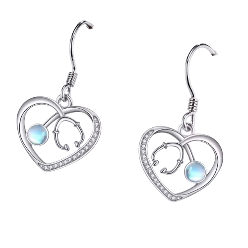 Orecchini Cuore Stetoscopio con Pietra Portafortuna in Argento
