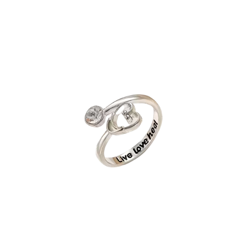 Anello "Live Love Heal" Regolabile in Resina con Zircone per Infermieri e Medici