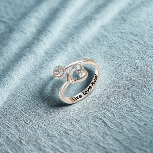 Anello "Live Love Heal" Regolabile in Resina con Zircone per Infermieri e Medici