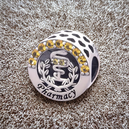 Charm Pharmacy Doctor in Argento con Zirconi Gialli