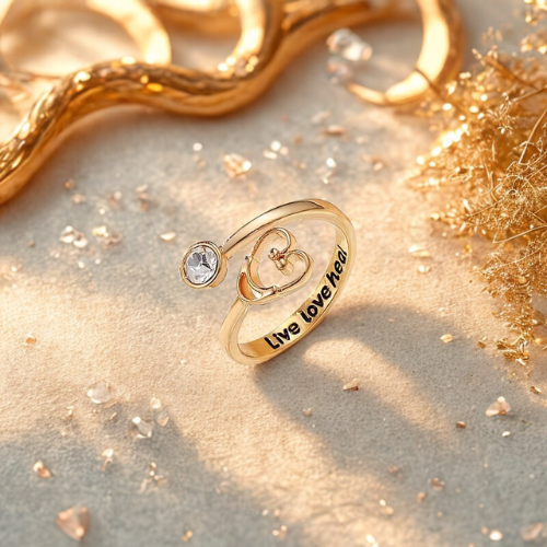 Anello "Live Love Heal" Regolabile in Resina con Zircone per Infermieri e Medici