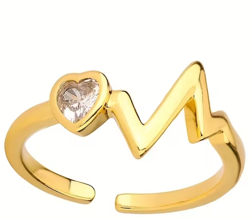 Anello Battito del Cuore in Rame color Oro con Zircone Bianco