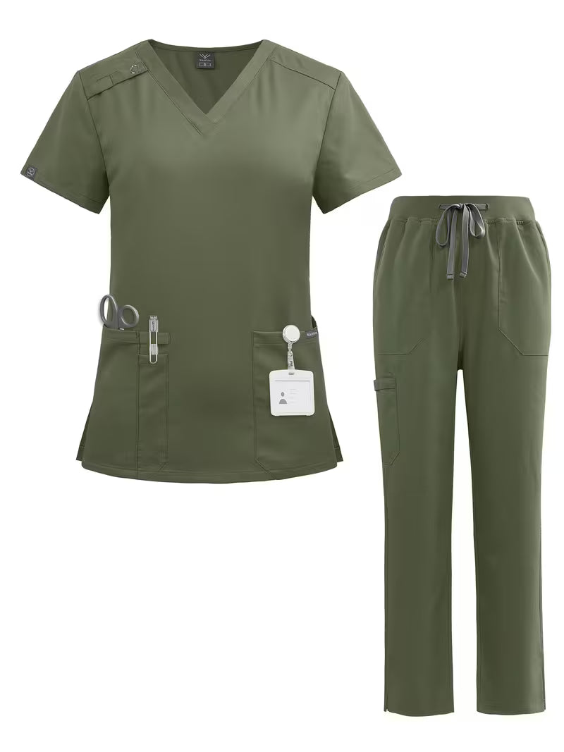 Scrub da Donna - Top con Scollo a V e Tasche + Pantalone