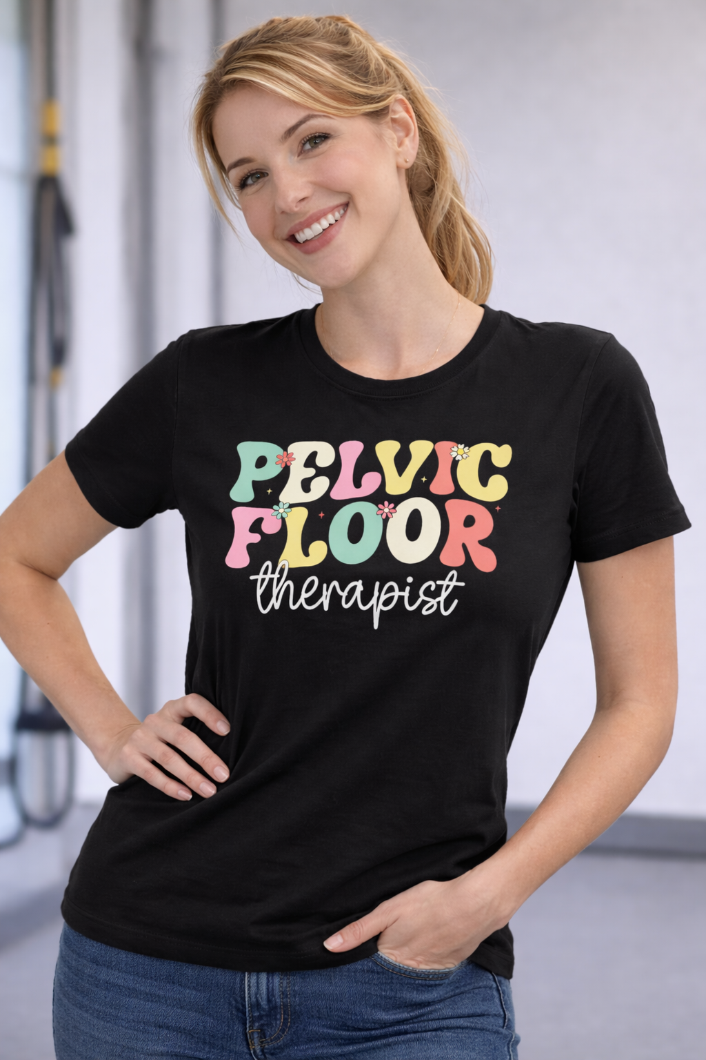 T-shirt Retro Bloom Pelvic Floor Therapist Donna per Fisioterapista, Fisioterapista del Pavimento Pelvico