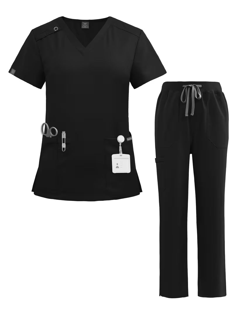 Scrub da Donna - Top con Scollo a V e Tasche + Pantalone
