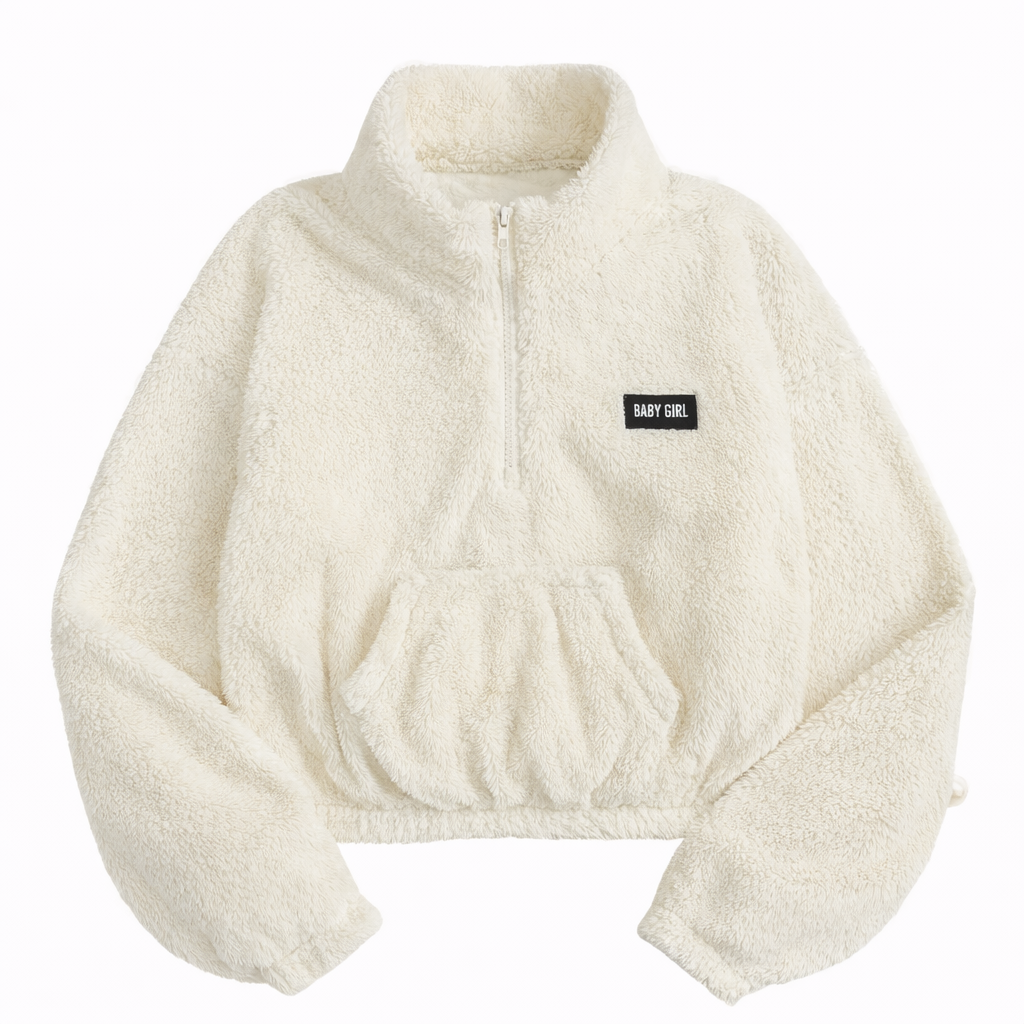 Pile Cropped Baby Girl Donna con Mezza Zip per Infermieri, OSS, Operatori Sanitari