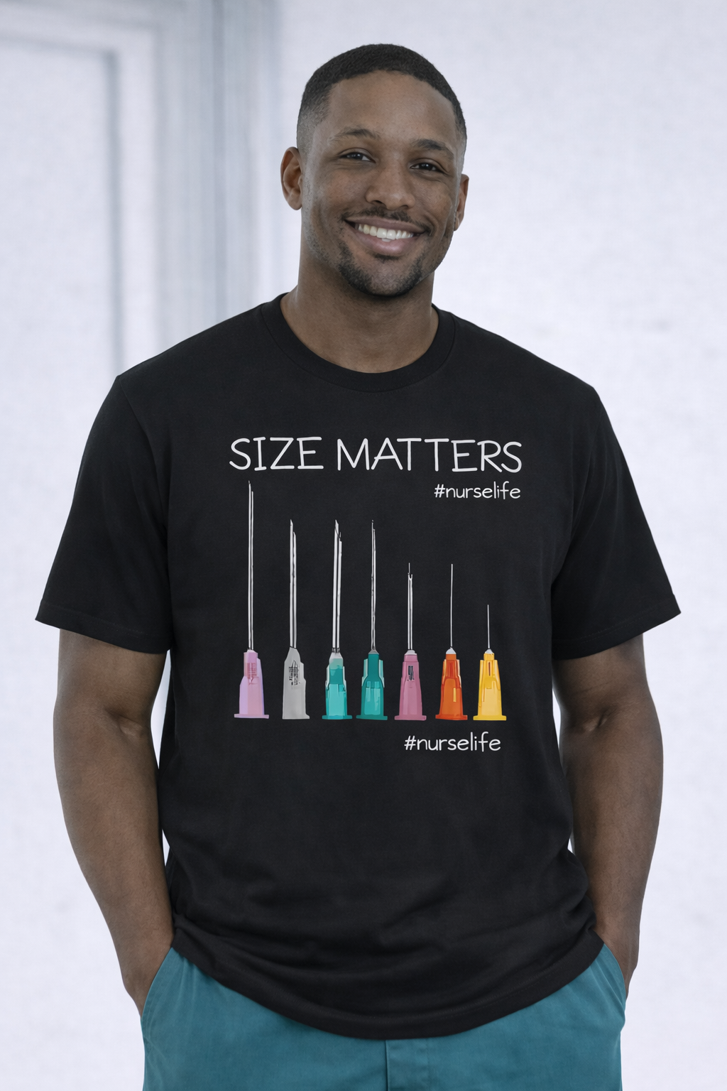 T-shirt Size Matters Uomo in Cotone per Infermiere, Medico, Anestesista, Operatore Sanitario